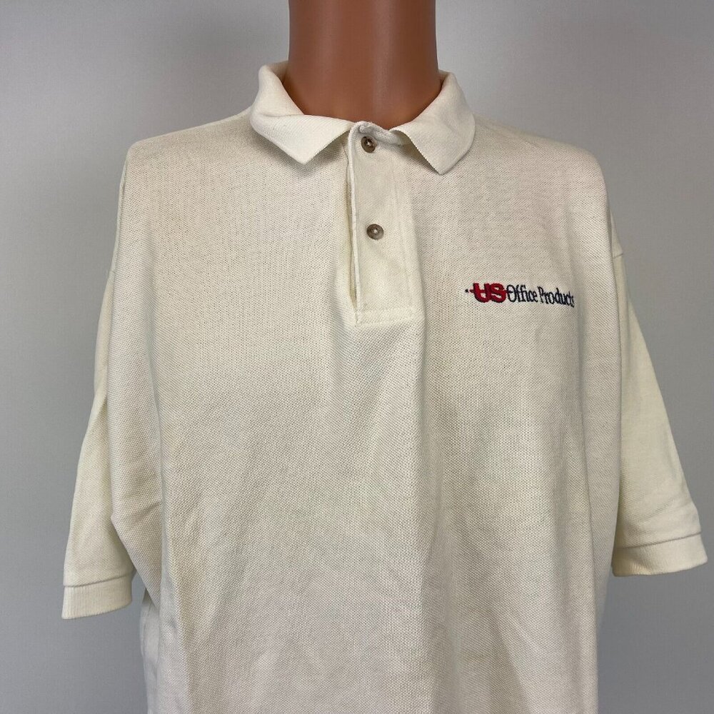 Vintage 90s Us Office Products Polo Shirt Mens Size Xl White Made In Usa
